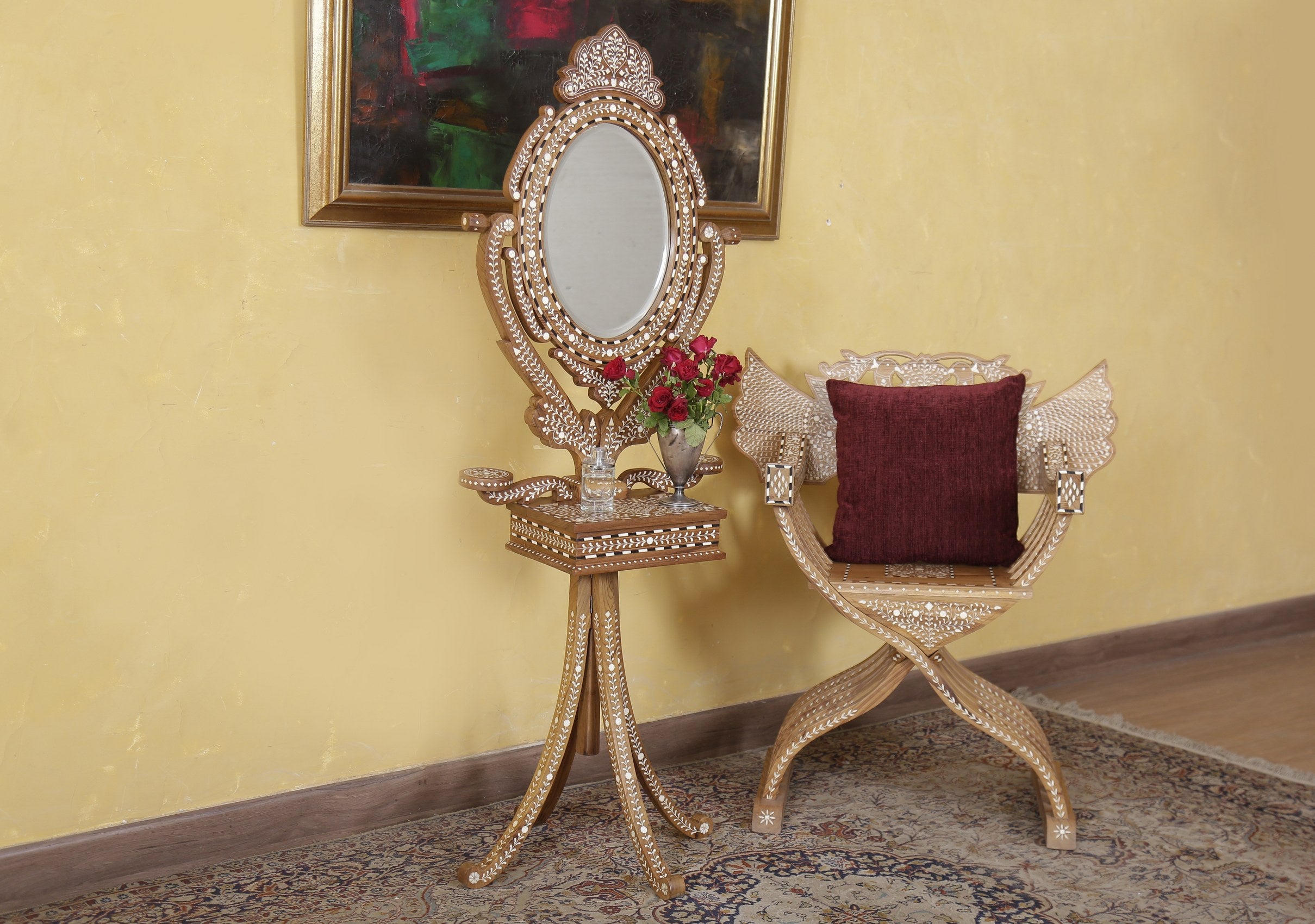 Dewar Inlaid Standing Mirror