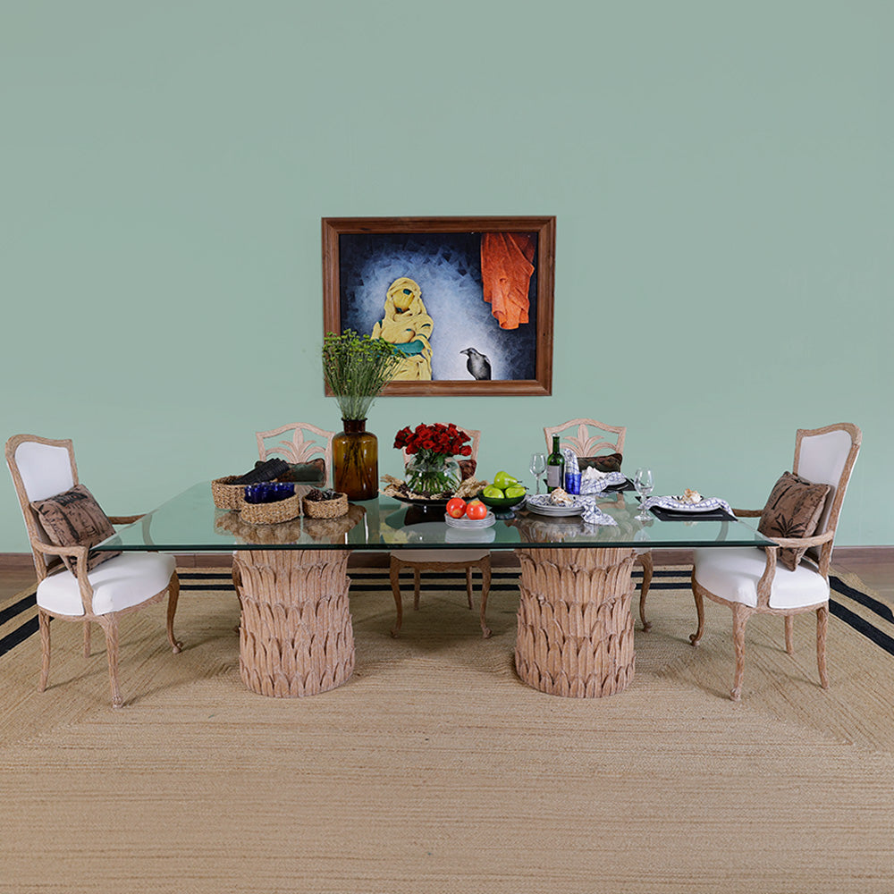 Latakia Glass Top Botanical Dining Table